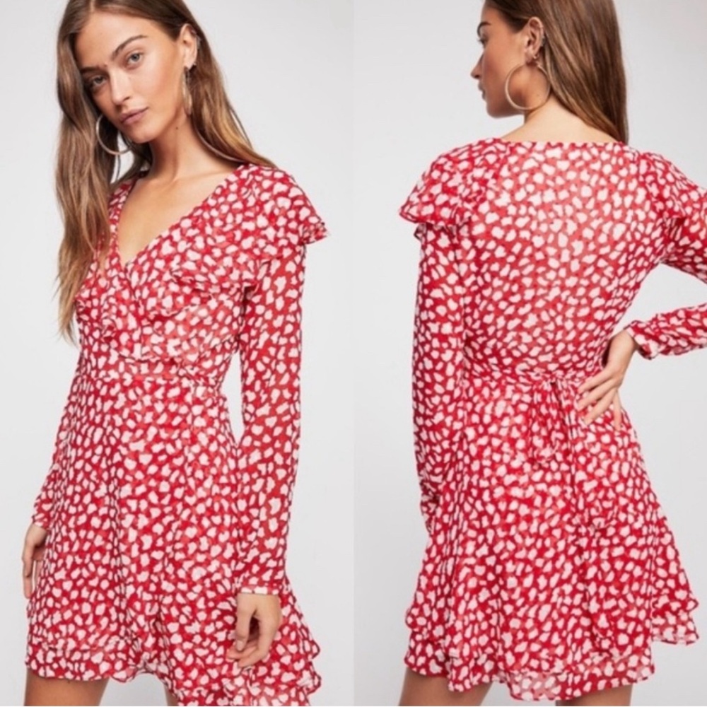 Free People Red Frenchie Long Sleeve Wrap Dress
